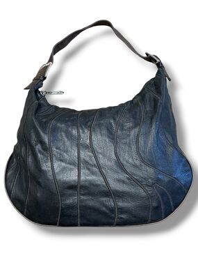 Classic Black Leather Shoulder Hobo Bag